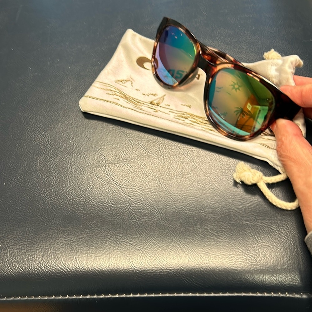 Costa Tortoise Frame Sunglasses with Green Blue Mirrored Lenses